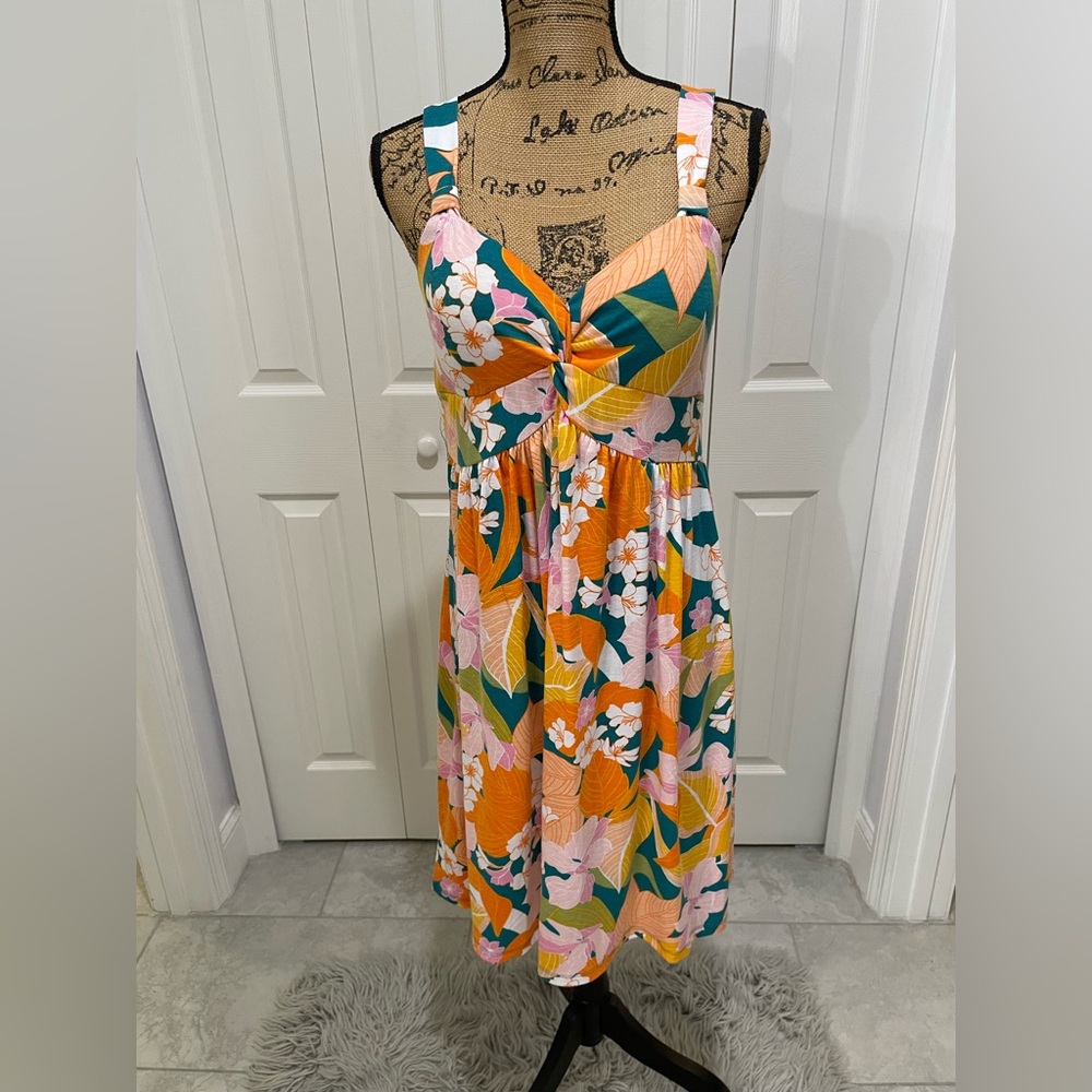 Jamie & Layla Tropical Floral Midi Dress - Orange and Pink